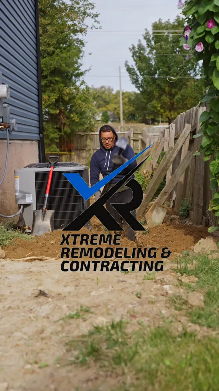 Xtreme Remodeling & Contracting vertical social reel: contractor with equipment in front of a building with the XR logo